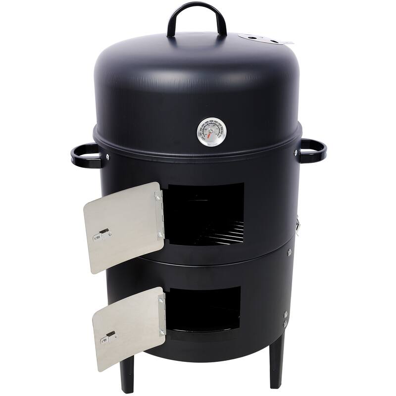 17" Steel Charcoal Smoker, Heavy Duty Outdoor BBQ Grill, Black