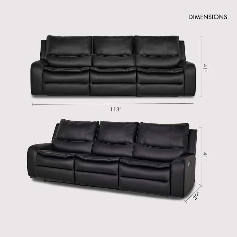 113" W Faux Leather Dual-Power Oversized Width Seat Sofa with Ajustable Headrest, USB & USB-C Charging