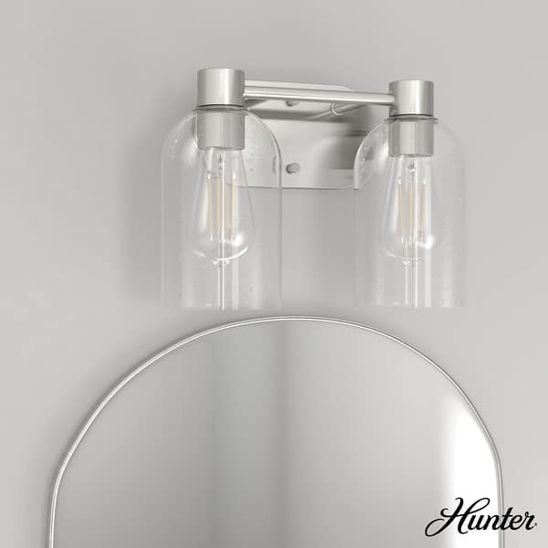 slide 2 of 20, Hunter Lochemeade 2-Light Vanity Wall Light, Damp-Rated - Bathroom, Laundry - Modern Farmhouse, Contemporary, Industrial Brushed Nickel