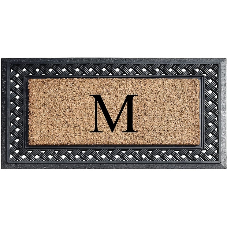 A1 Home Collections Paisley Border Rubber and Coir Large Heavy-Duty Outdoor Monogrammed Doormat, 23"X38" Black