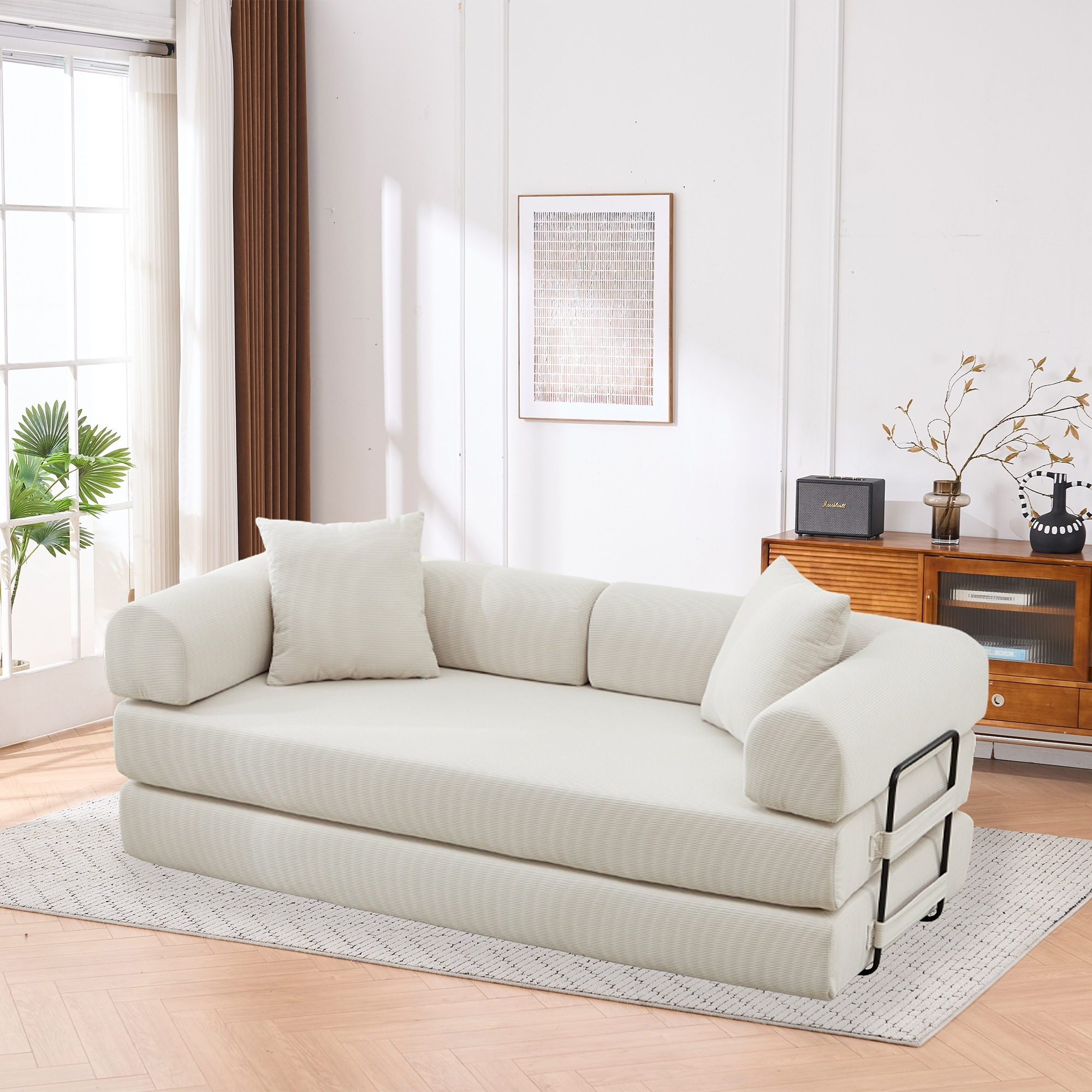 Convertible Sofa Bed, Folding Floor Couch Loveseat with Pillows, Corduroy Multi‑Mode Lounger, Sleeper Mattress