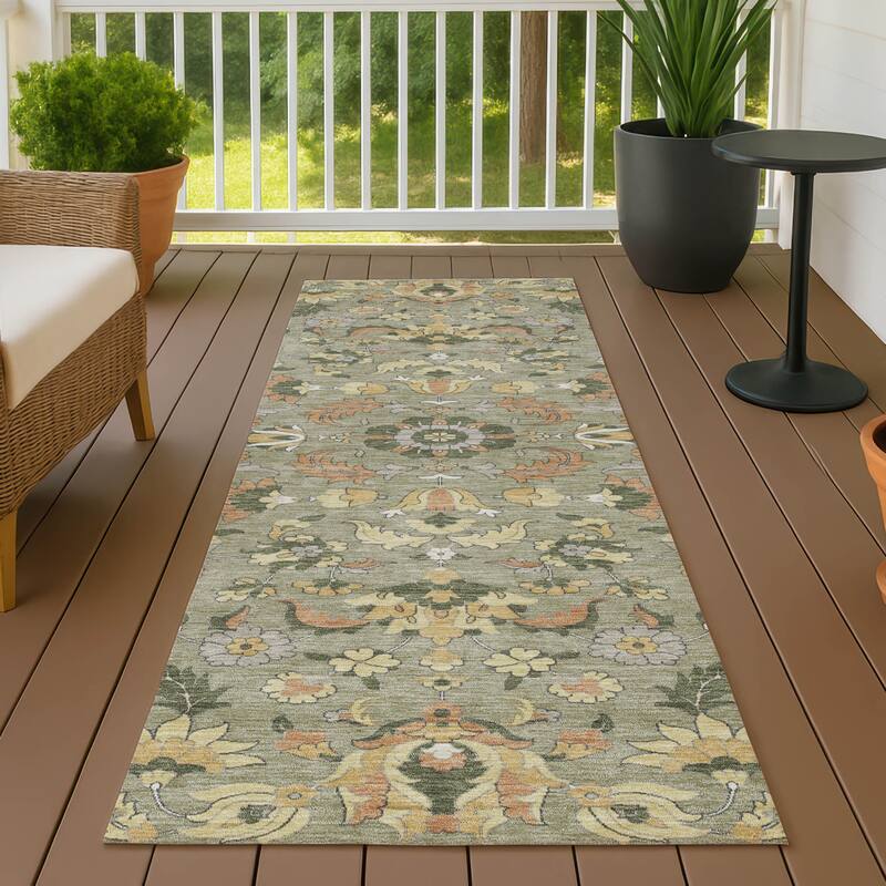 Machine Washable Indoor/ Outdoor Traditional Lanelle Chantille Rug - Sage - 2'3" x 7'6"