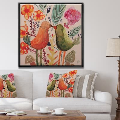 Designart "Smiling Bird Kiss " Cottage Framed Canvas Artwork Print
