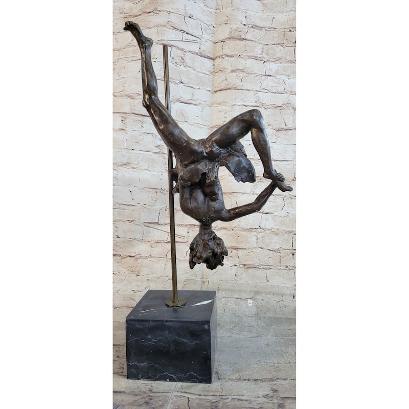 Girl Dancing On A Pole Acrobatic Figure Bronze Sculpture Statue On Marble Base