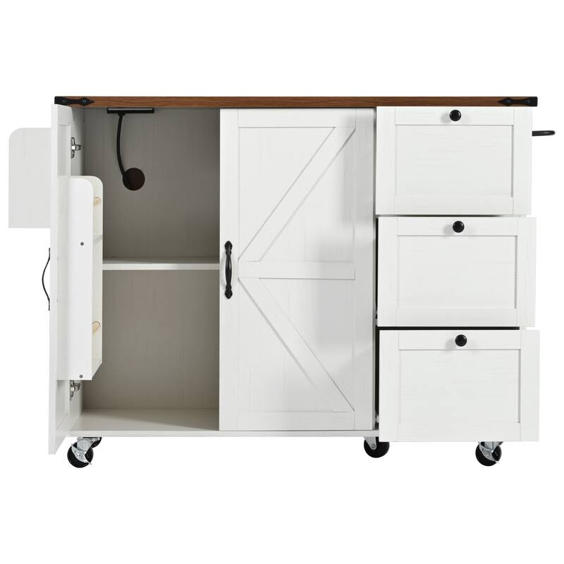 54.5″ Farmhouse Rolling Kitchen Island Cart with Power Outlets