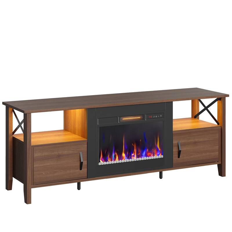 Bestier TV Stand, LED Media Console with Storage, with Electric Fireplace and LED and Adjustable Storage Cabinet