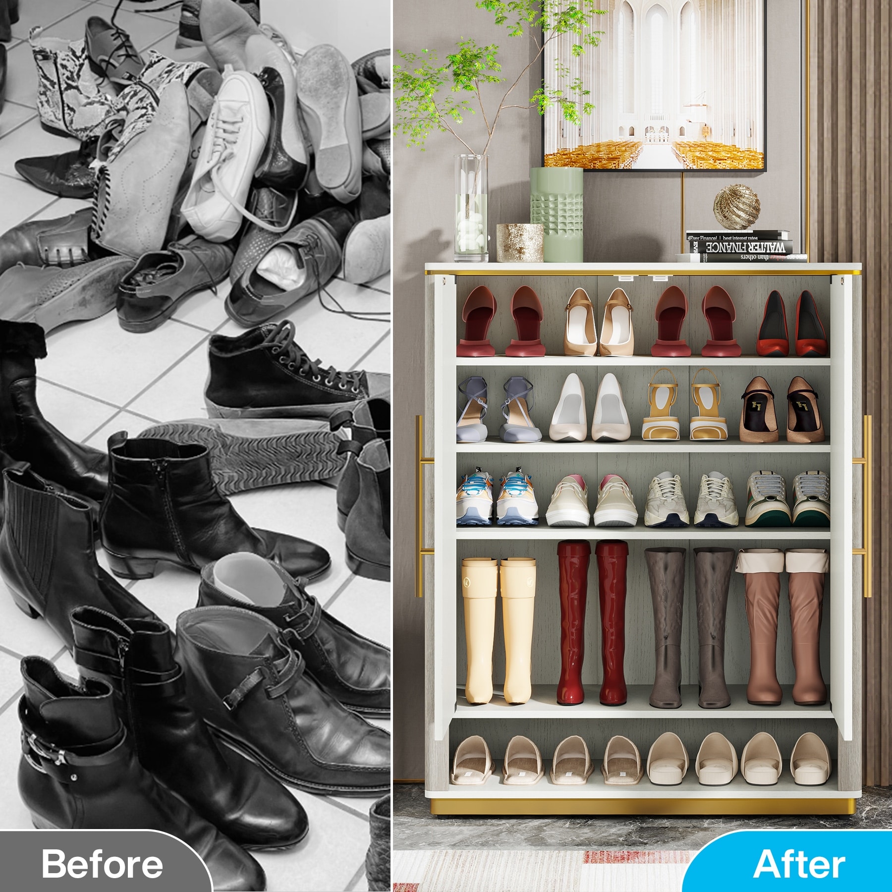 Modern white top shoe cabinet