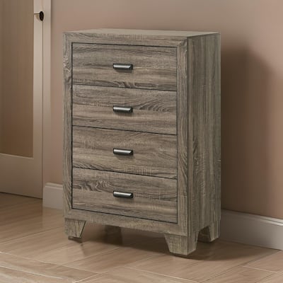 Shannon 45 Inch Tall Dresser Chest, Wood, Metal Handles, 4 Drawers, Brown