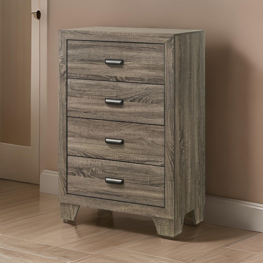 Shannon 45 Inch Tall Dresser Chest, Wood, Metal Handles, 4 Drawers, Brown