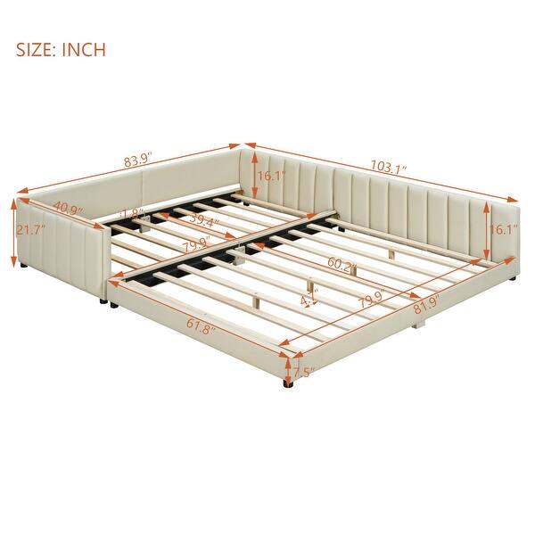 dimension image slide 0 of 2, Queen Size & Twin XL Size Upholstered Platform Bed, Mother & Child Bed, PU Leather, Gray