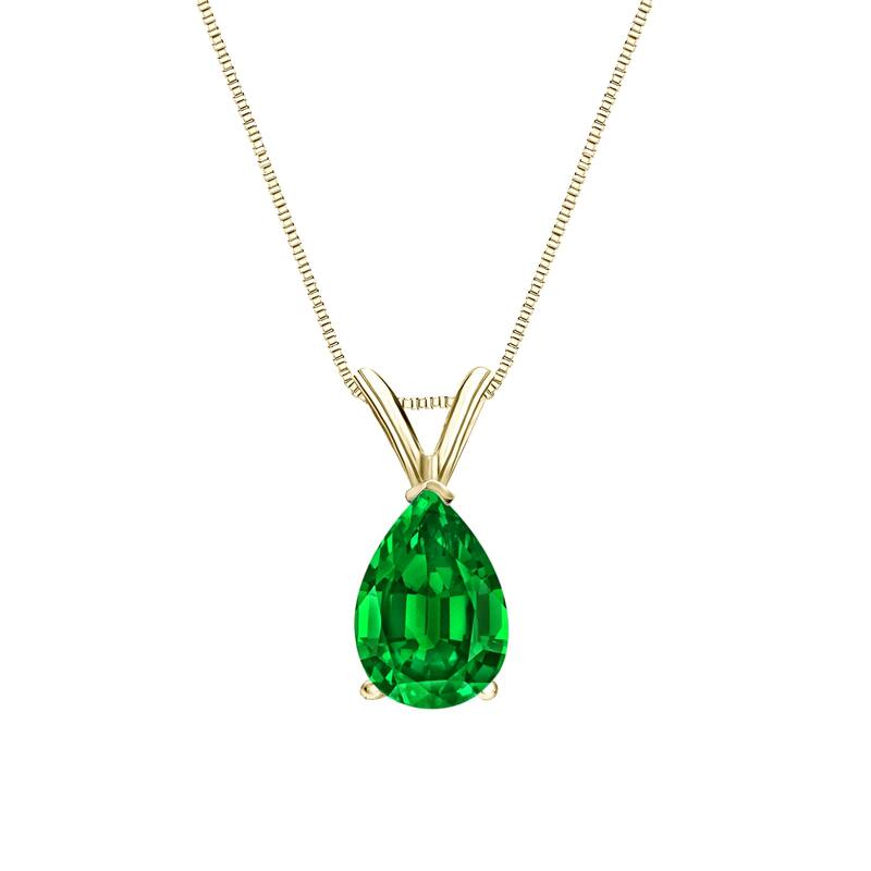 Auriya 14K Gold Lab Grown Gemstone Green Emerald Pendant Pear 0.20 to 1.00 ct. tw. V-End Prong - 0.50ct. tgw. - Yellow