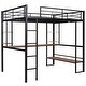 preview thumbnail 8 of 10, Full Size Loft Bed with Long Desk and Shelves in Black Metal & MDF