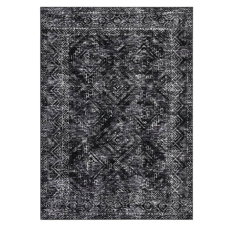 Vintage Geometric Living Room Rug Washable Indoor Bedroom Rugs Non Slip Low Pile Area Rug
