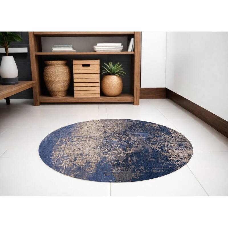 Hepep Geometric Abstract Modern Non Skid Woven Area Rug By HomeRoots - 48' X '48' X '0.12 - 48' X '48' X '0.12 - Oxford Blue - Round
