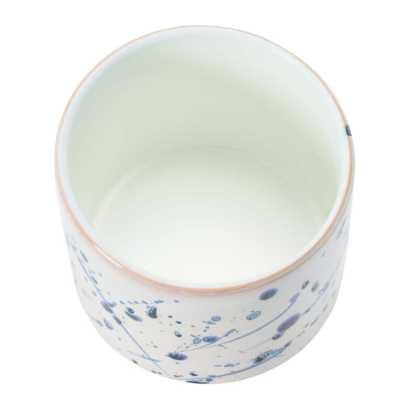 Stoneware Footed Planter with Splatter Design, White & Blue (Holds 5" Pot)
