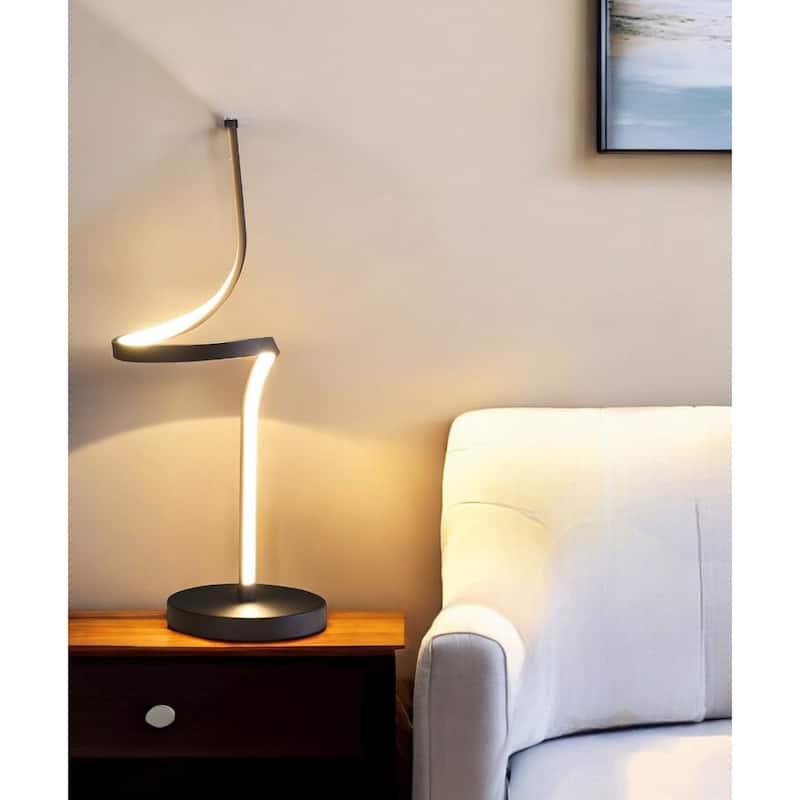 22" Contemporary Black Table Lamp with Integrated LED and Silver Shade Cord Switch for Bedroom - 22"H x 9"W x 11"D