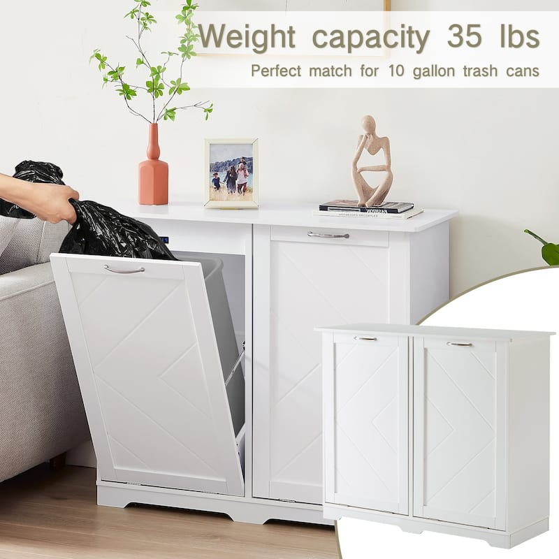 Double Tilt Out Trash Cabinet Free Standing 10 Gallon Recycling Trash Can Cabinet with negative ion and deodorizing function