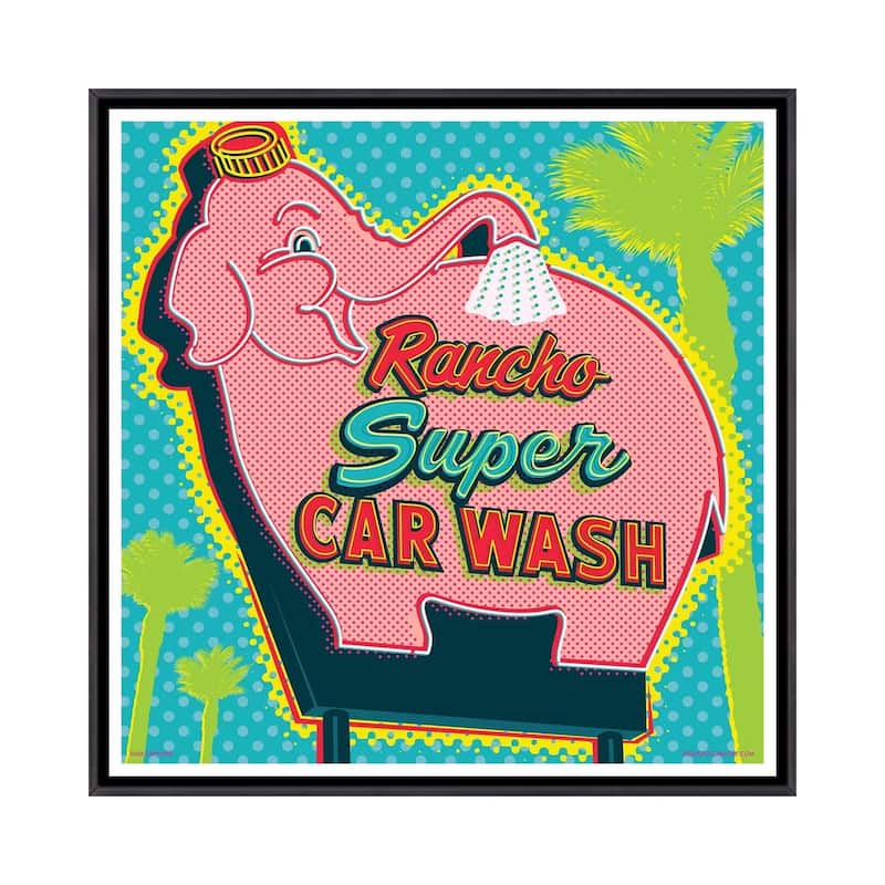 iCanvas "Elephant Car Wash Rancho" by Jim Zahniser Framed - Ebony - 37x37