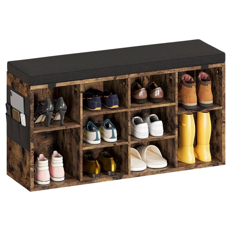 Shoe Storage Bench Cubby Organizer for Entryway - 11.9"D x 40.9"W x 20.8"H - Brown