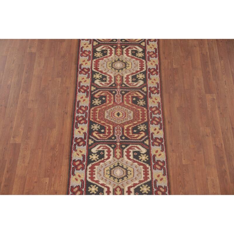 Kazak Runner Rug Handmade Oriental Grey Wool Carpet - 2'5"x 9'10"