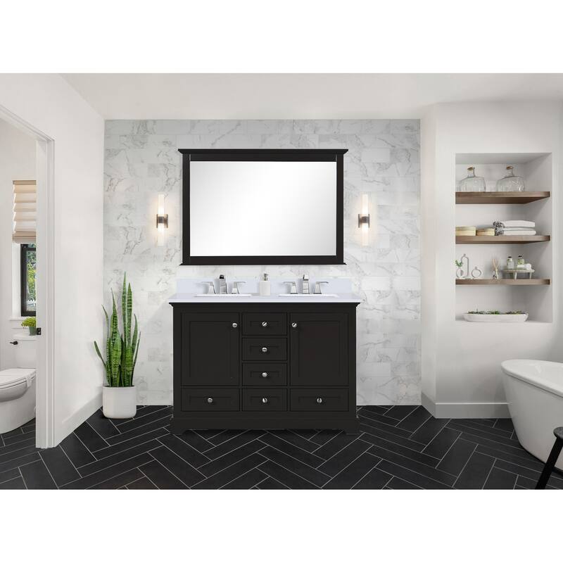 Dukes 48 in. W x 22 in. D White Double Bath Vanity, Cultured Marble Top, Faucet Set, 46 in. Mirror