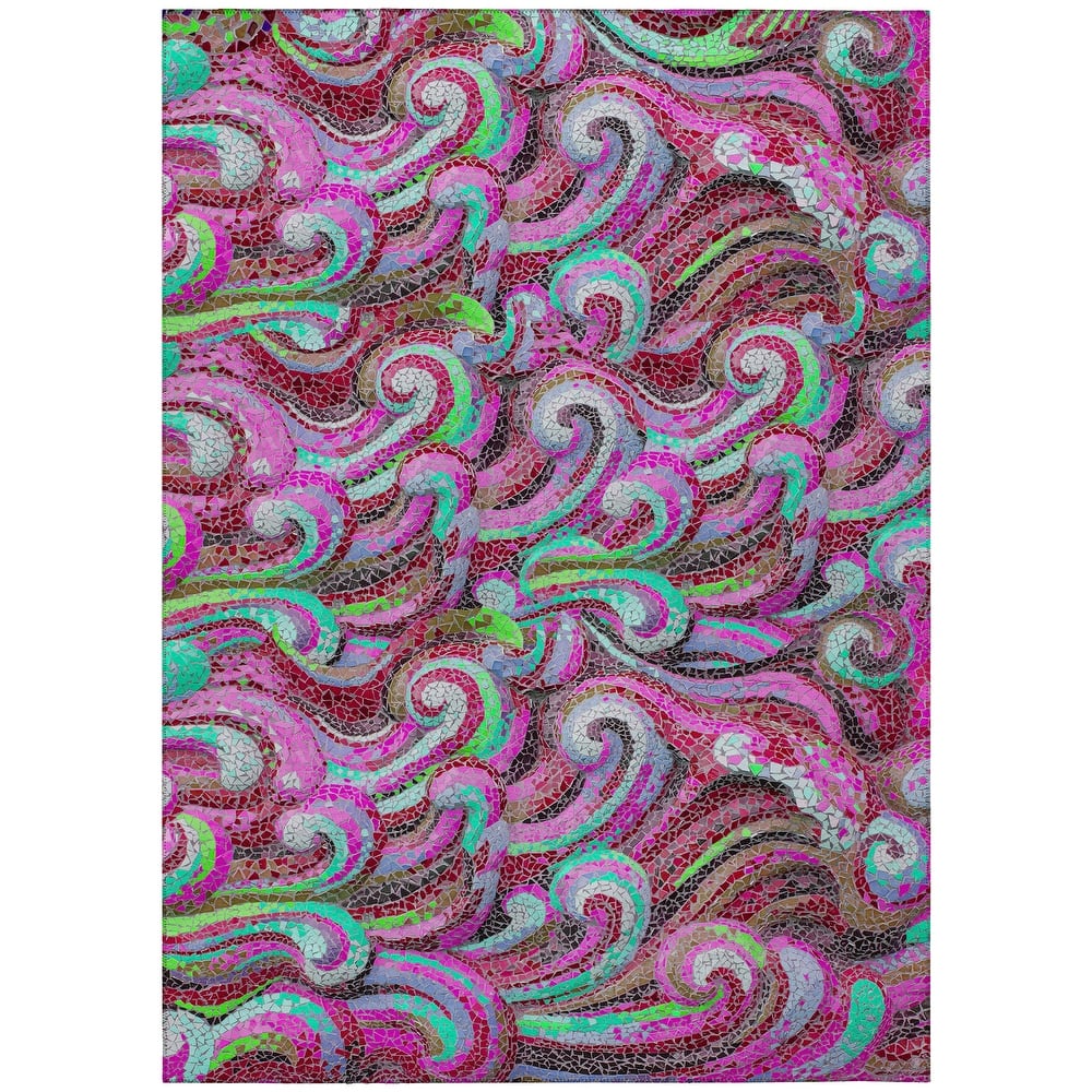 Indoor/ Outdoor Surfside Mosaic Waves Washable Rug New