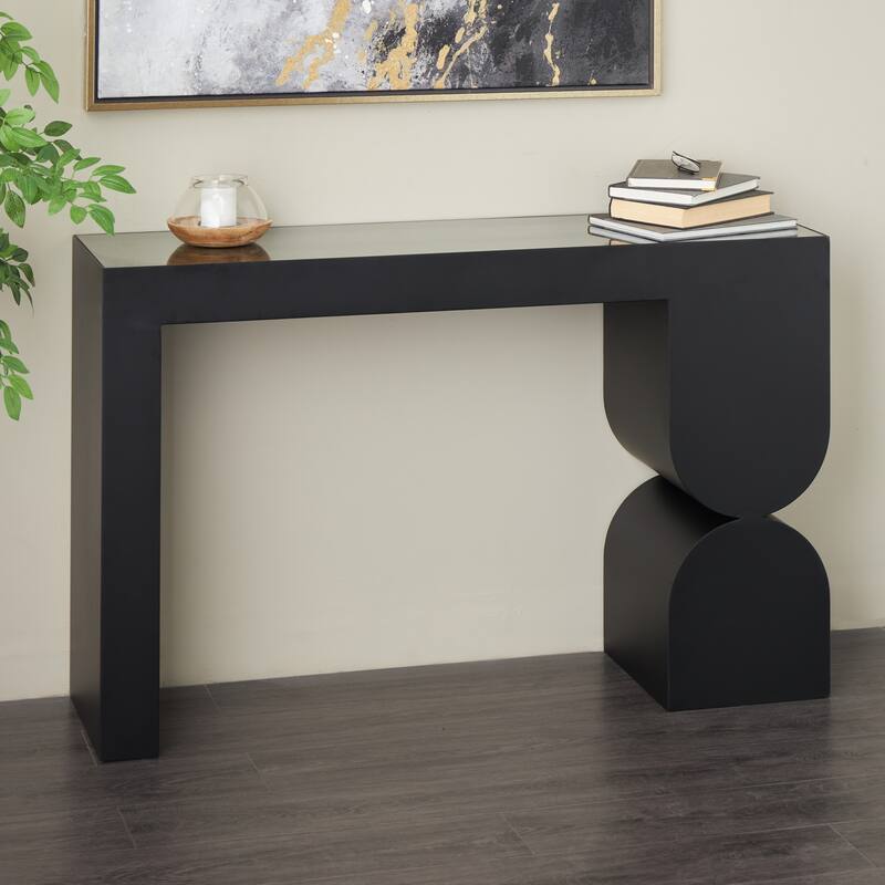 Metal Geometric Console Table with Stacked Arched Table Leg - Black - Roche River Decor - 13"W x 47"L x 30"H