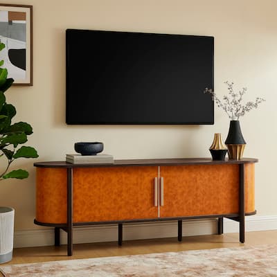 Coralie Curved 71" Vegan Leather Oval TV Stand