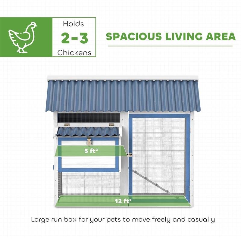 Outdoor Chicken Coop for 2-3 Chickens with Run, Ventilation and Ramp - 55.5" W x 50" D x 47.6" H