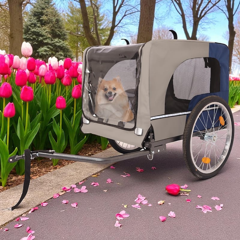 Heavy Duty Foldable Pet Bike Trailer - Dog & Cargo Carrier with 16-Inch All-Terrain Wheels and Universal Hitch - Grey