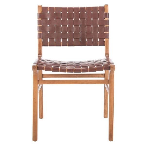 Shop Safavieh Taika Woven Leather Dining Chair Cognac Natural Overstock 27544718