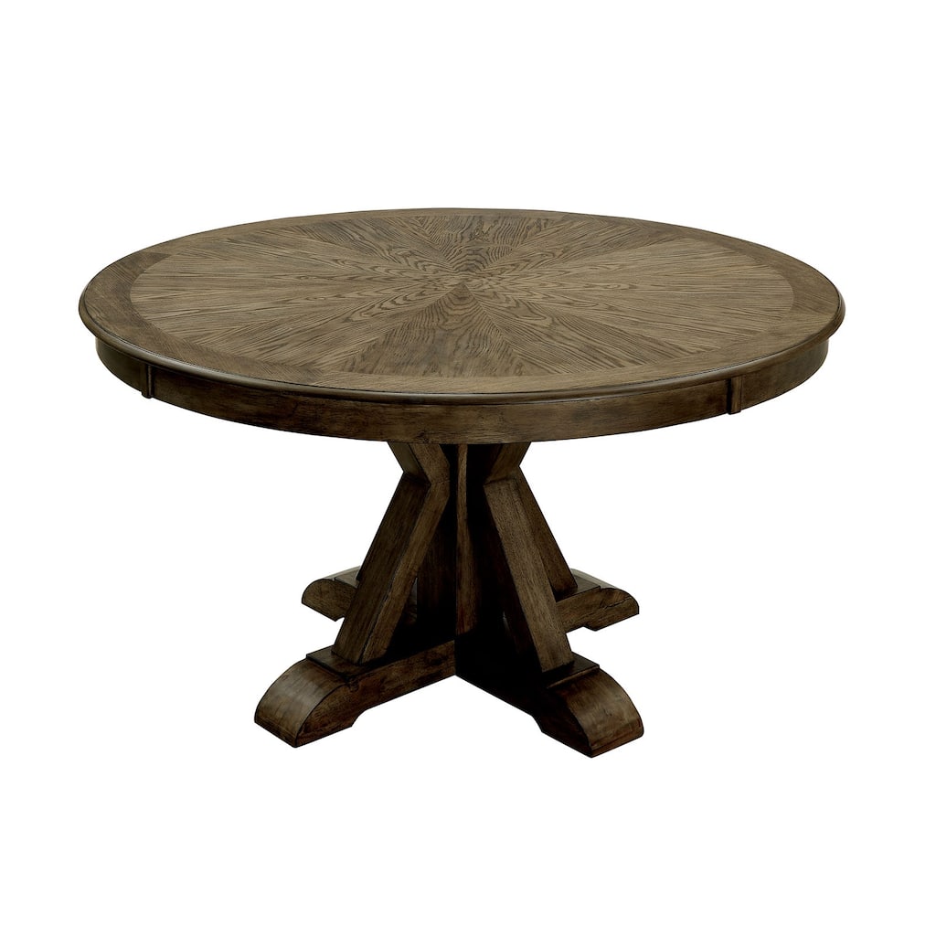 Round Solid Wood Dining Table with Pedestal Base, Light Oak Brown
