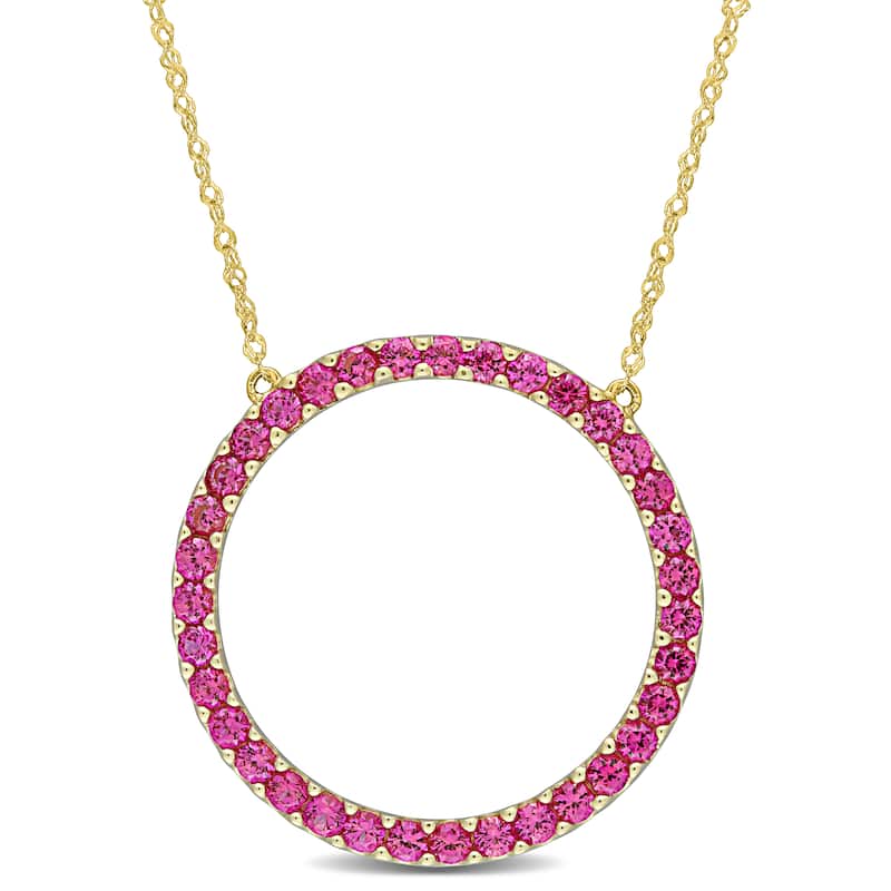 Miadora 10k Yellow Gold Created Ruby Circle of Life Birthstone Necklace
