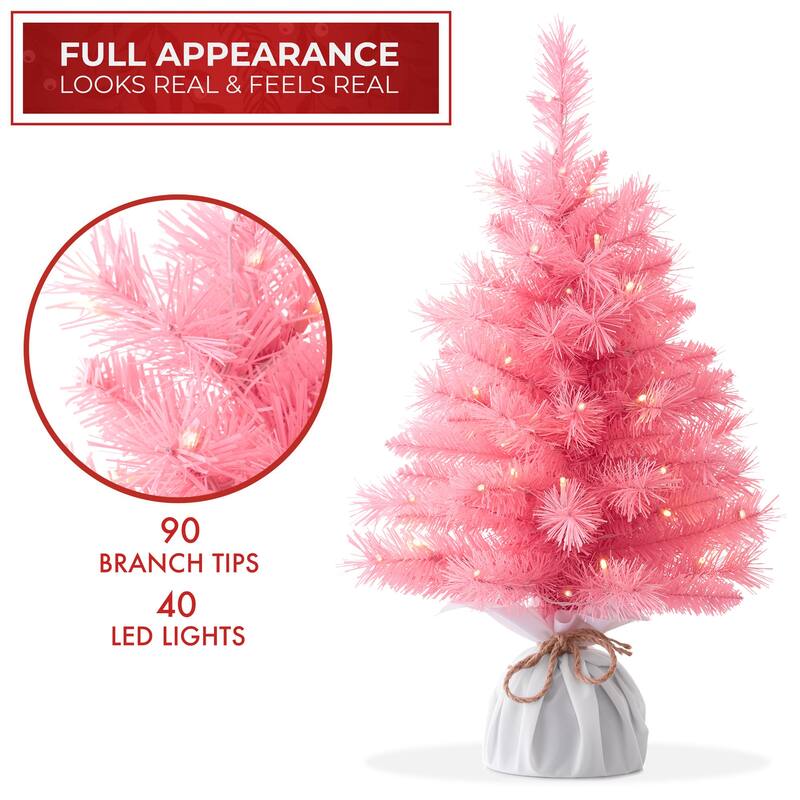 2ft PreLit Artificial Mini Tabletop Christmas Tree with Cloth Base