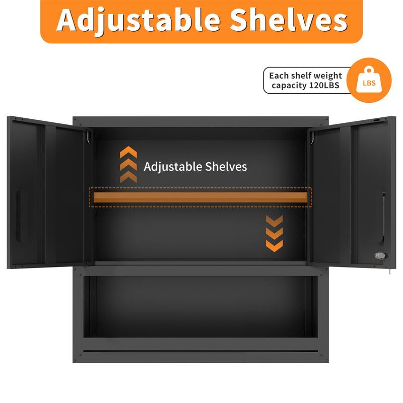 Metal Wall-Mounted Tool Storage Cabinet with Locking Door and 1 Shelf 1 Opened Drawer