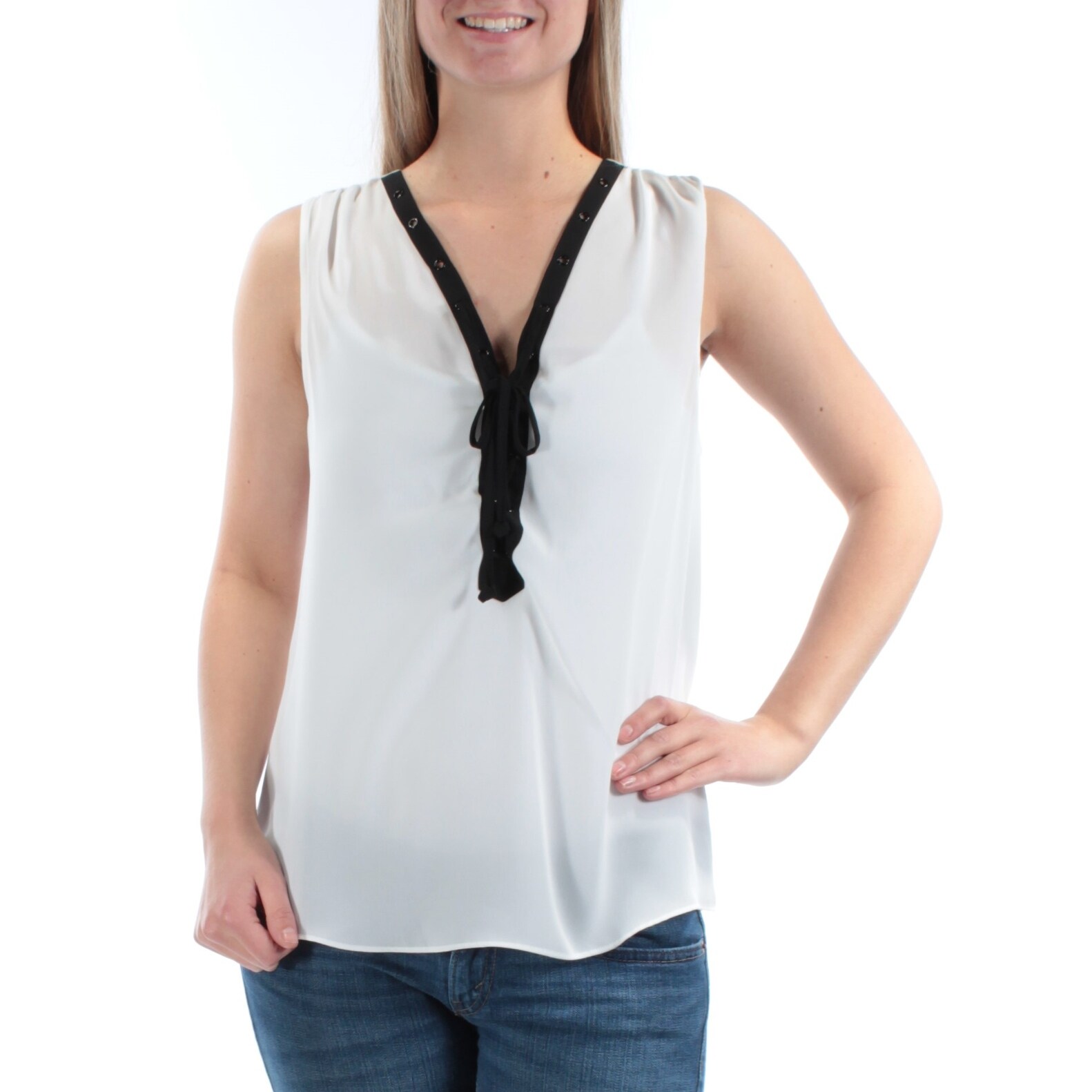 white eyelet sleeveless top