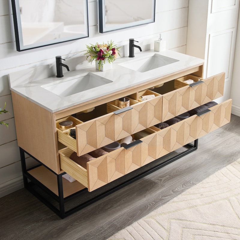Milagro Bath Vanity with White Quartz Stone Top without Mirror