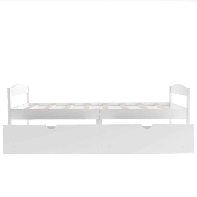Twin Size Wooden Platform Bed Frame with 2 Drawers, Practical and Space-Saving Storage Bed, for Kids Boys Girls, Easy Assembly