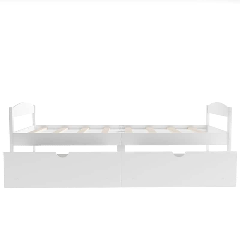 White Twin Size Platform Bed with Two Storage Drawers