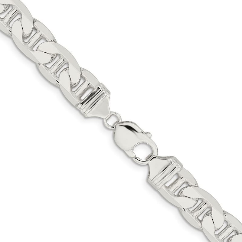 Curata 925 Sterling Silver Solid Polished 10.5mm Nautical Ship Mariner Anchor Chain Anklet 9 Inch Lobster Claw