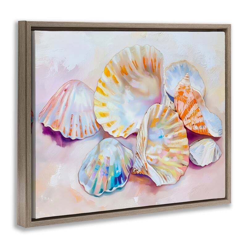 Stupell Pile of Various Seashells Framed Floater Canvas Wall Art Design By Arlington Prints