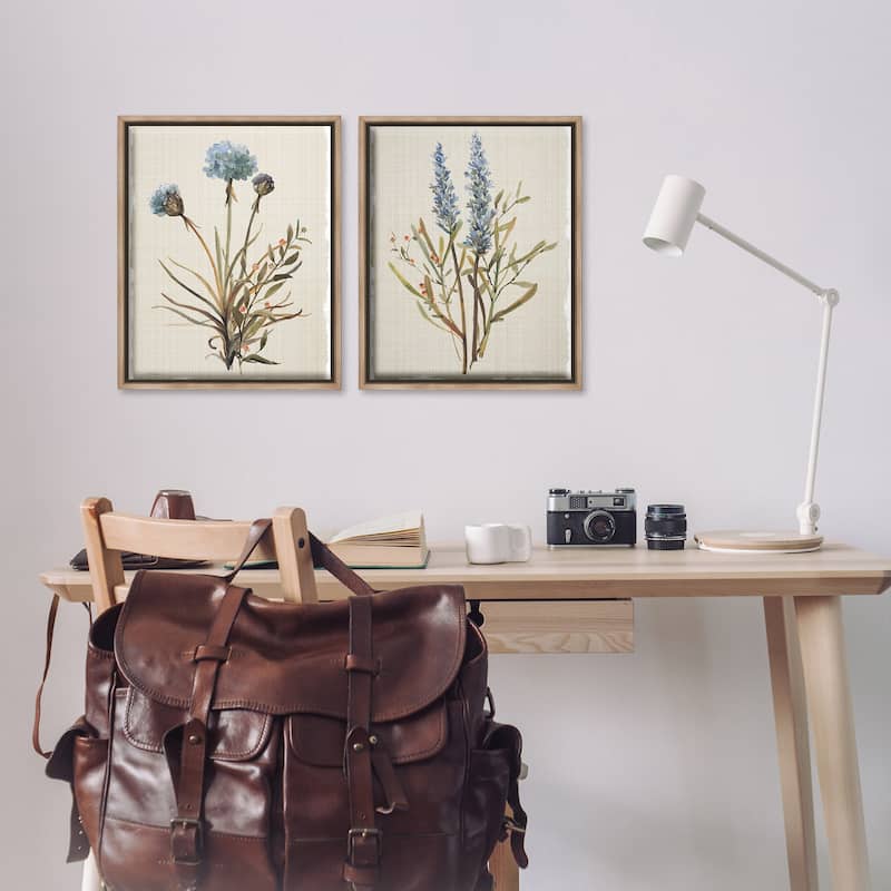Stupell Natural Budding Blooms Framed Floater Canvas Wall Art Design By Carol Robinson (Set of 2)