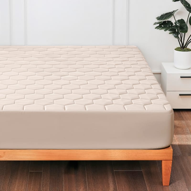 Virtu Quilted Fitted Mattress Pad Cover - Full - Beige/Full