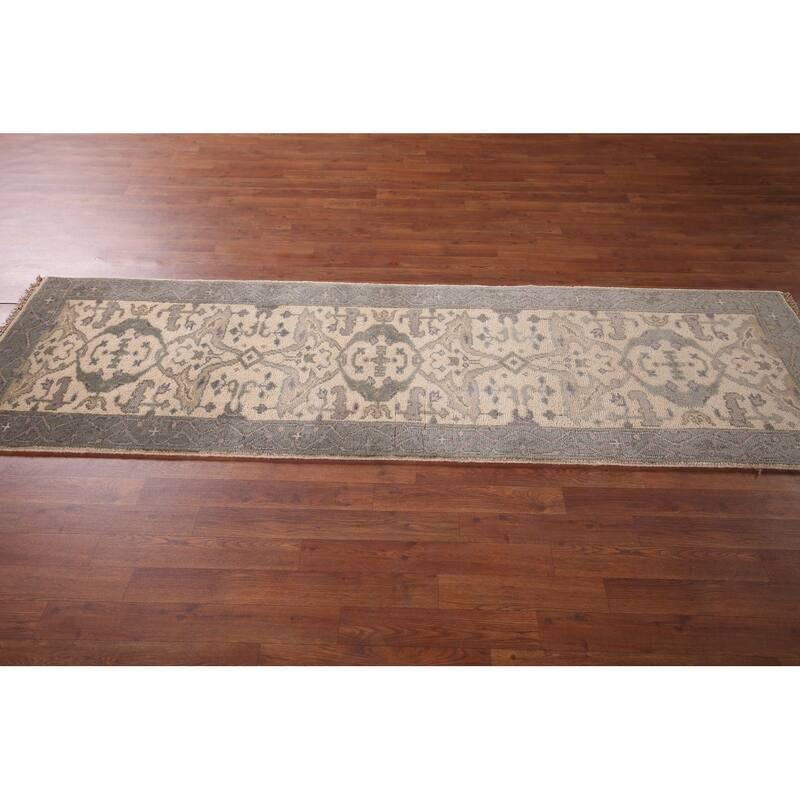 Earth Tone Oushak Oriental Runner Rug Handmade Wool Carpet - 2'7"x 7'11"
