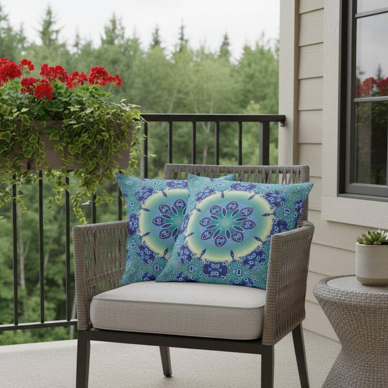 HomeRoots Set of Two 16" X 16" Blue and Purple Blown Seam Floral Indoor Outdoor Throw Pillow - 16.00' X '16.00' X '5.00 - Blue/Purple - 16.00' X '16.00' X '5.00