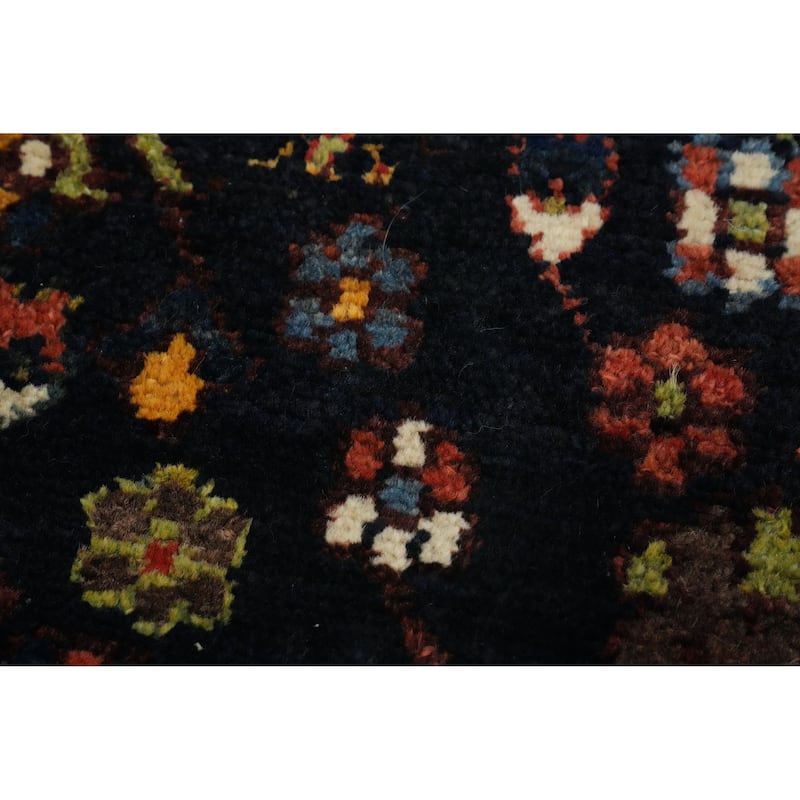 Hand Knotted Oriental 100% Wool Carpet Traditional Floral Black Bakhtiari Runner Rug - 14' 7'' X 3' 9''