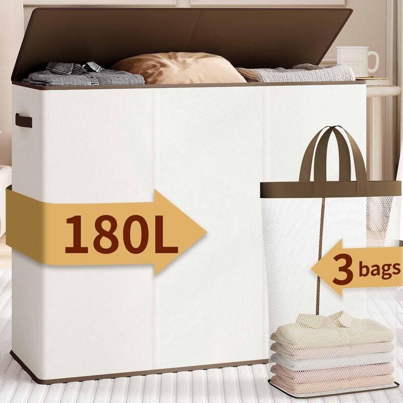 Laundry hamper 3 section - 32.7"L x 12.2"W x 27.6"H - Ivory