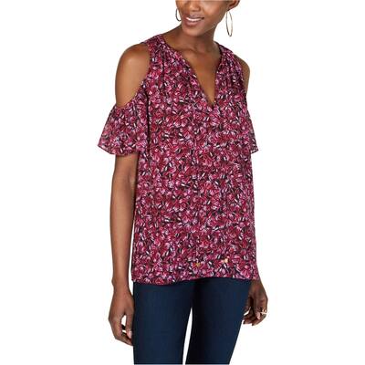 Michael Kors Womens Floral Cold Shoulder Blouse, Pink, X-Small