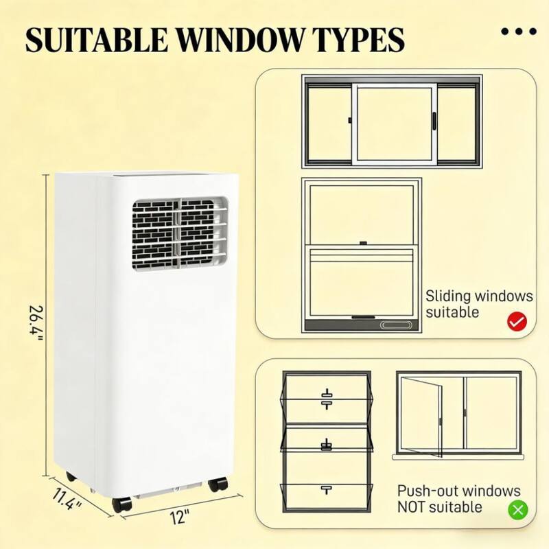 Mobile Air Conditioner 8000 BTU with Dehumidifier. Sleep Mode. Timer. Window Kit Included