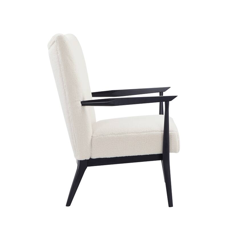 Nie 29 Inch Lounge Armchair, Wingback, White Boucle Upholstery, Black Metal